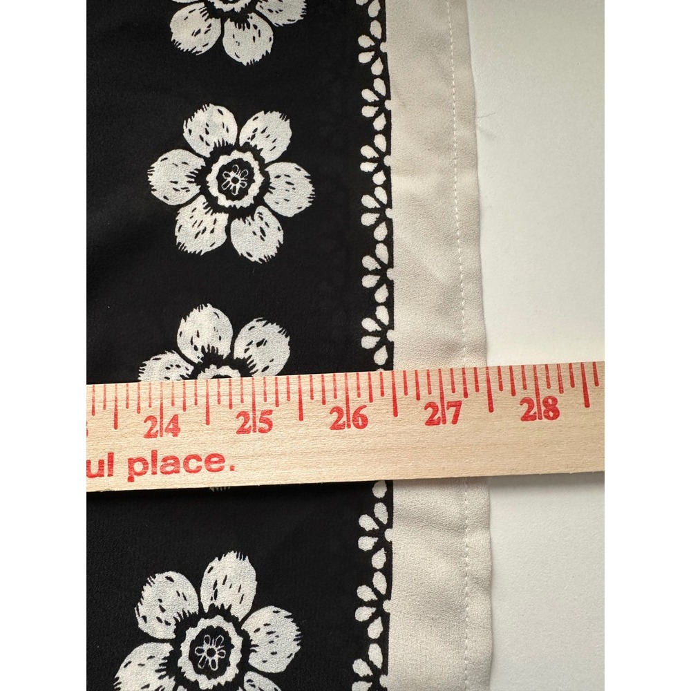 J. Jill Black & White Floral Blouse Sz L Pleated Trim Mix Media 3/4 Sleeve Boho - Picture 8 of 9